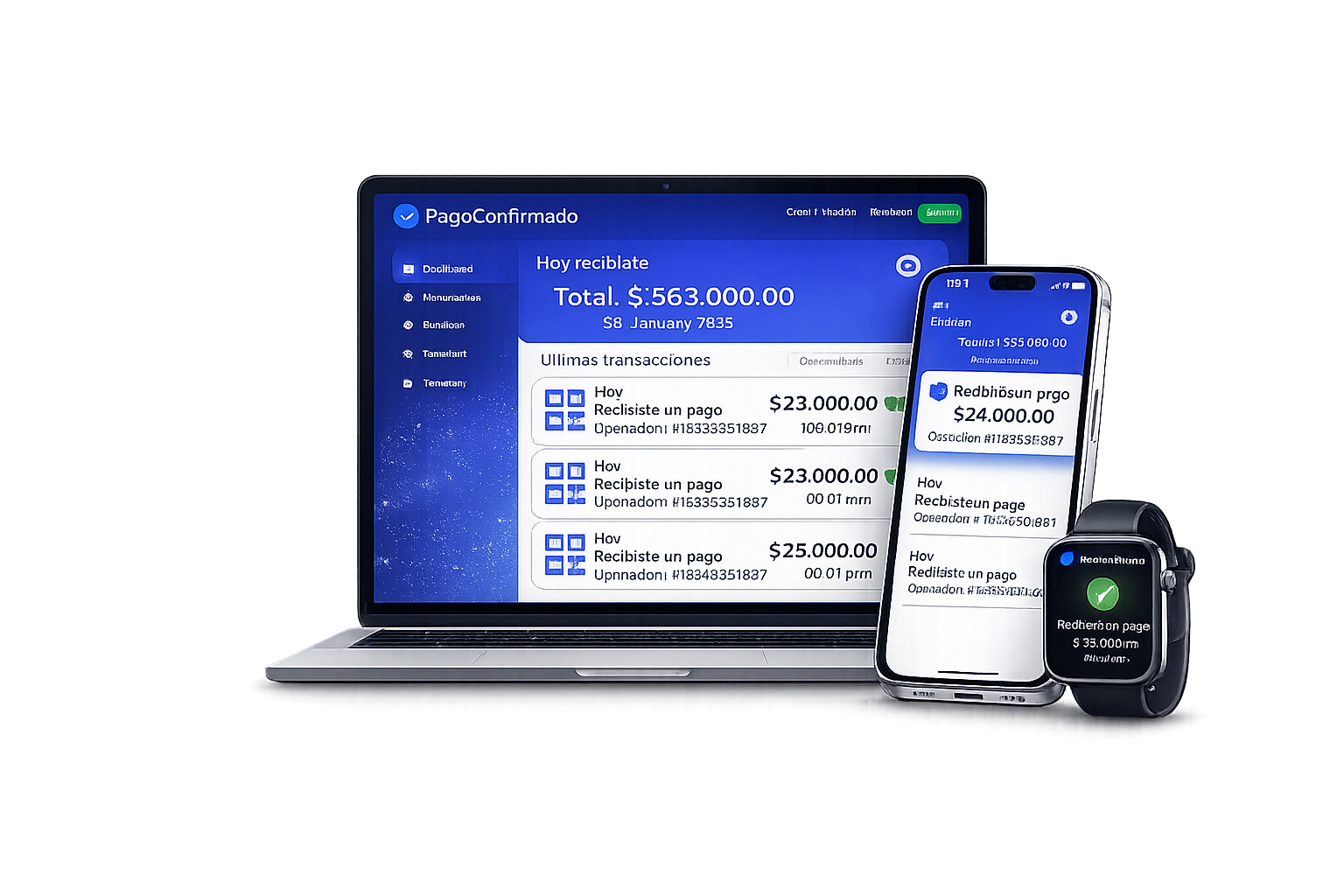 Recibiste un pago en MacBook, iPhone y Smartwatch